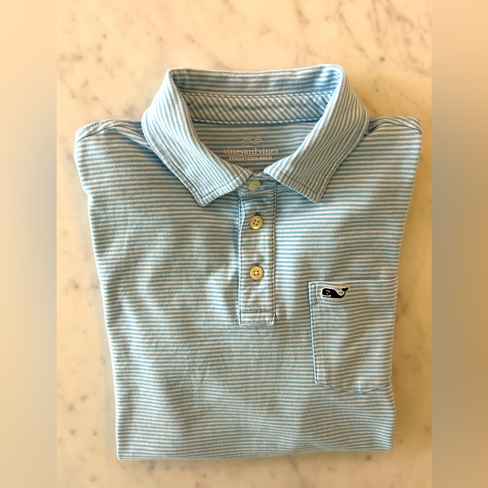 Vineyard Vines Boys Edgartown Polo, Light Blue, Size M